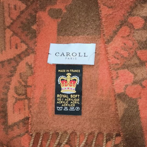 Caroll Paris Acrylic Pashmina like new, orange and brown with paisley and striped pattern