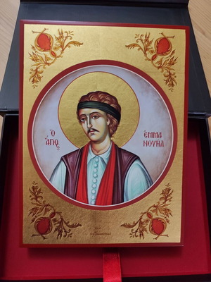 Εικόνα Αγίου Εμμανουήλ καινούργια, μεταξοτυπίας με βάση φύλλου χρυσού 22 καρατίων