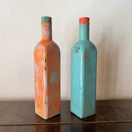 Decorative bottles handmade painted with chalk paint, set of 2