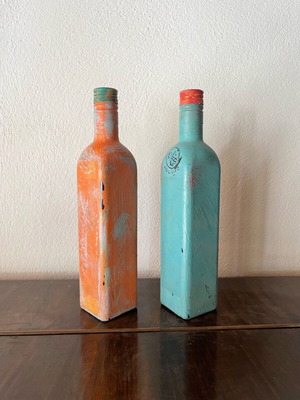 Decorative bottles handmade painted with chalk paint, set of 2