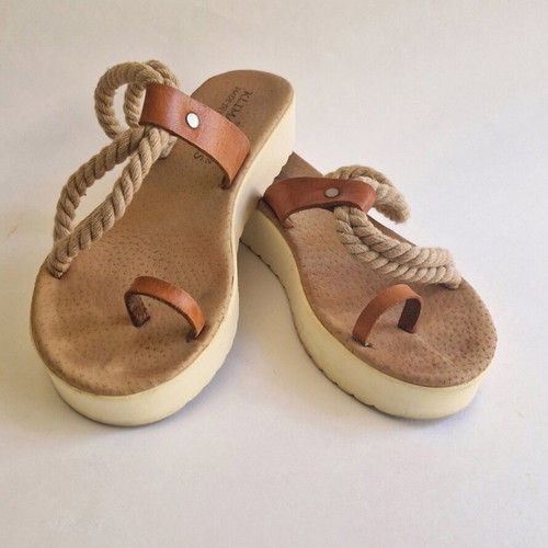 Leather sandals like new, beige and brown, size 36