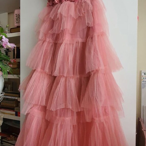 Long dress new, pink powder color, backless, size S