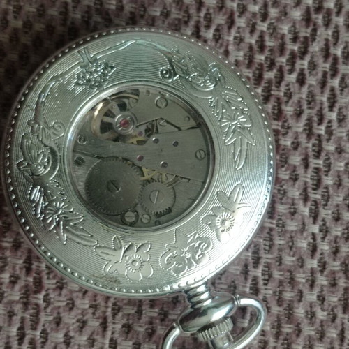 Pocket watch wind-up unused with moon phases silver