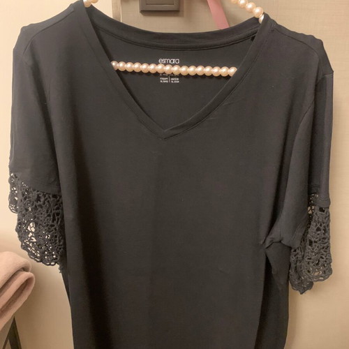 Esmara black cotton short-sleeve blouse with lace like new, XXL