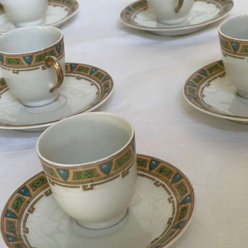 Wm Guerin Limoges antique coffee cup set used, 9 pieces (1891-1932)