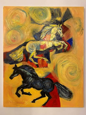 Πίνακας ζωγραφικής με λάδι Άλογα, καινούργιος, μεγάλο καμβά 80x100cm