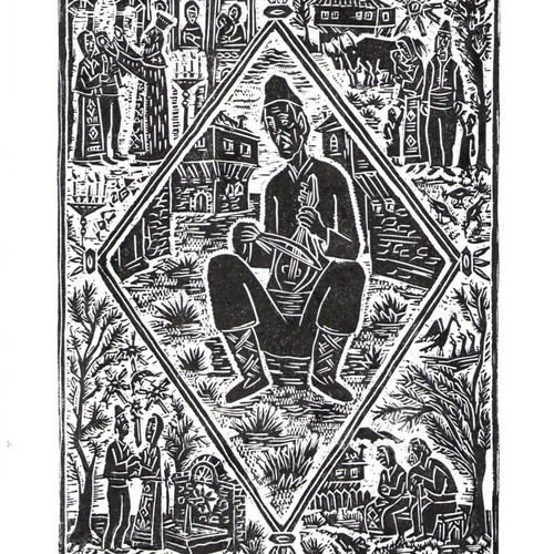 Handmade linocut print The Song of Life new