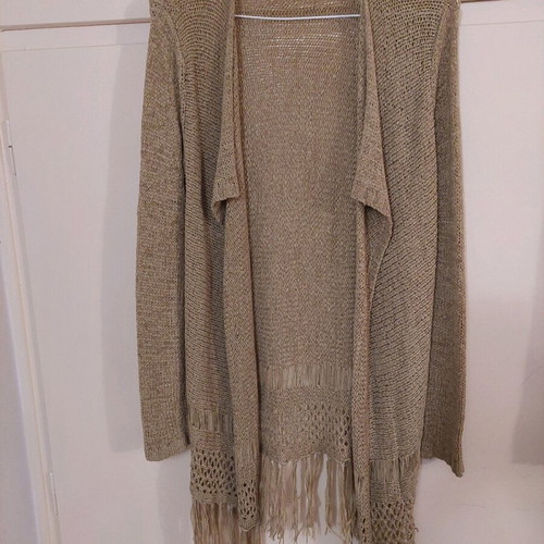 Summer knitted cardigan beige like new with fringes, S/M