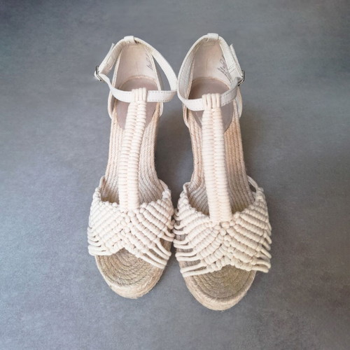 Oysho Beige Knitted Espadrille Wedges used, rope platform heel