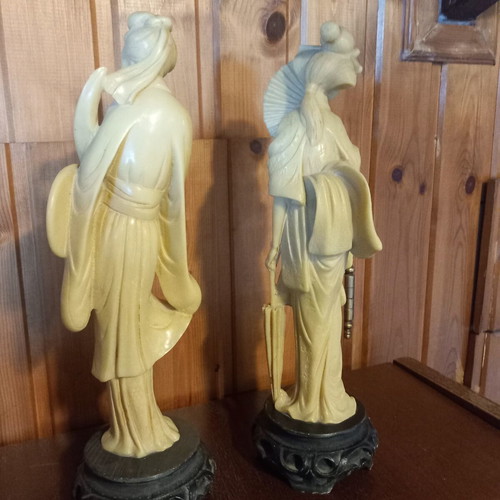 Samurai and Geisha vintage resin figurines in faux ivory