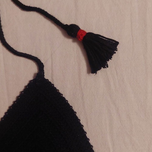Actius hand-knitted black bikini top with beads