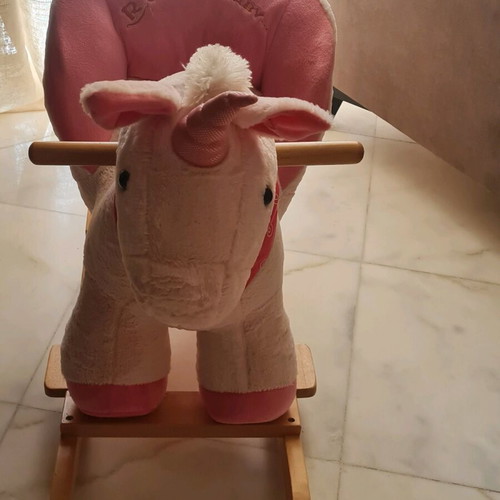 Rock My Baby wooden rocking horse with plush unicorn like new