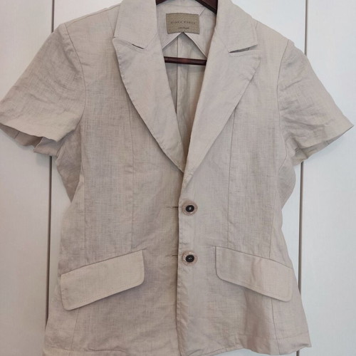 Jacket 100% linen vintage beige short sleeve, size Small like new