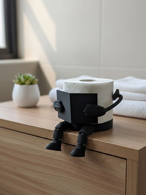 3D Printed Decorative Toilet Paper Holder "The Reader" Matte Black New