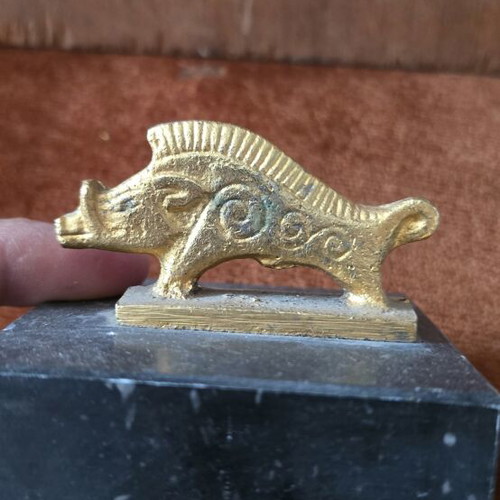 Metal Wild Boar with Marble Base used