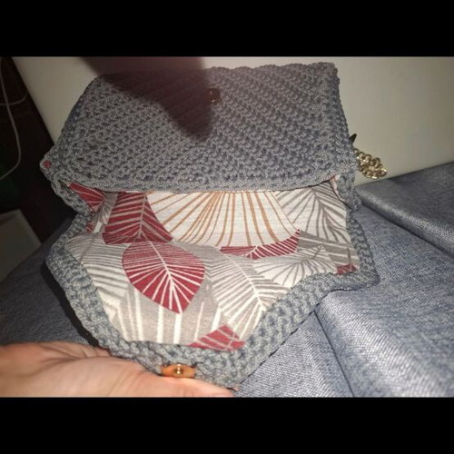 Knitted shoulder bag new, gray, handmade