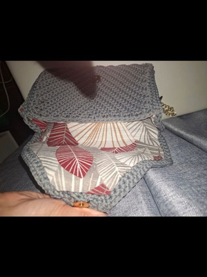 Knitted shoulder bag new, gray, handmade