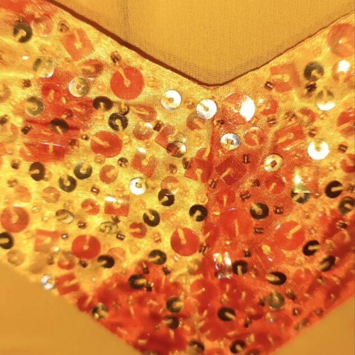 Naf Naf top with sequins in yellow-orange tie-dye, like new