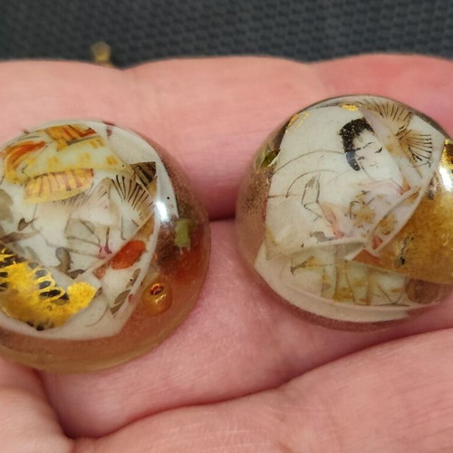 Handmade earrings with resin and porcelain pieces, new