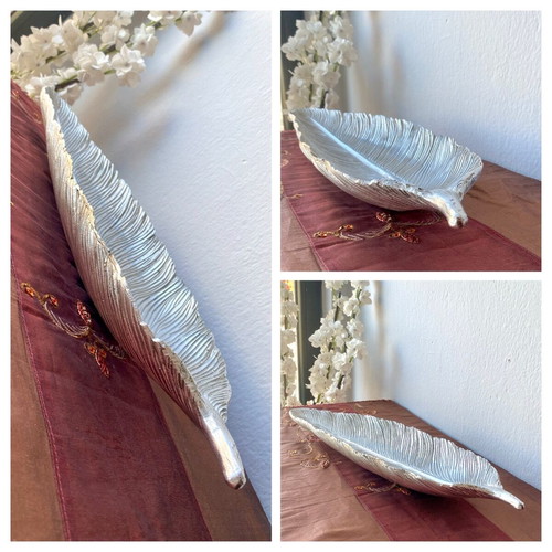 Decorative table tray leaf-shaped silver, new