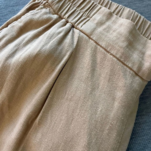 Sisley beige linen blend pants used, tapered fit, elastic waist, size M
