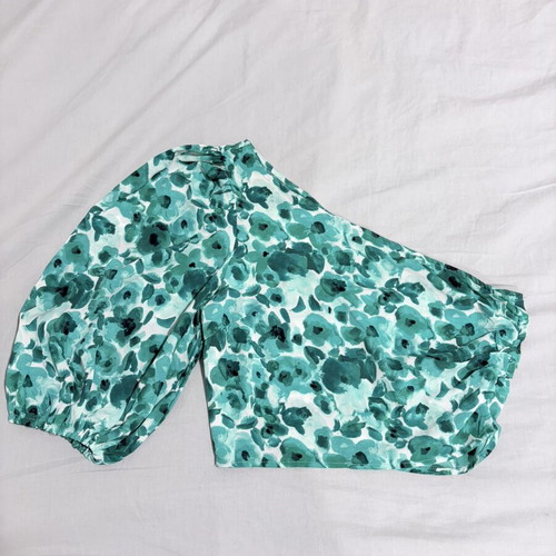 Summer blouse with one-shoulder cut, colorful green