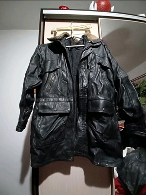 Leather jacket used XXL black genuine leather