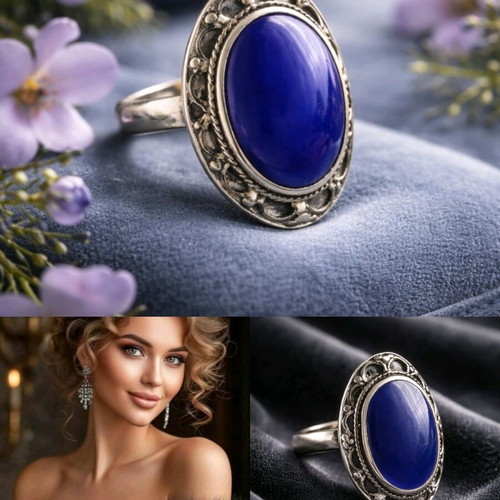 Vintage silver ring with natural Lapis Lazuli used