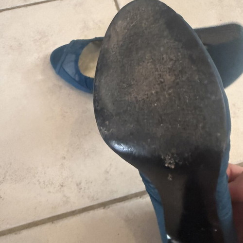 Nine West peep toe suede women's heels used, turquoise