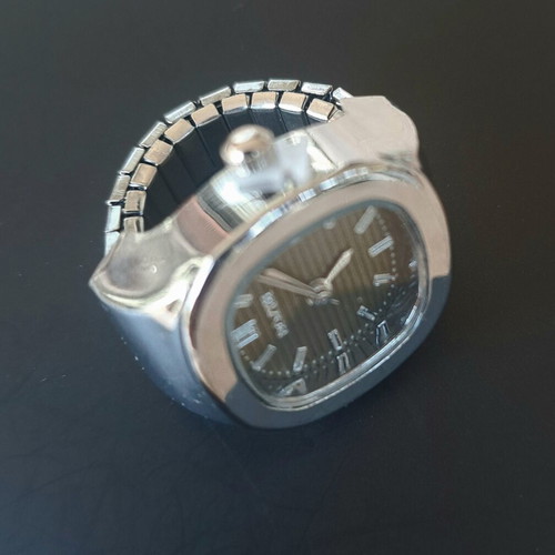 Ring watch with khaki dial and silver bracelet like new