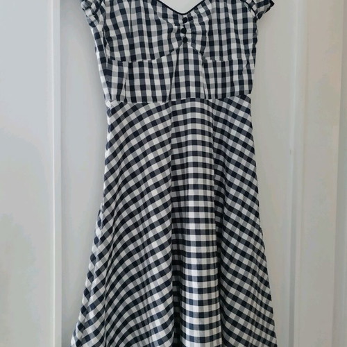 Lindy Bop cotton dress used, white and blue checkered