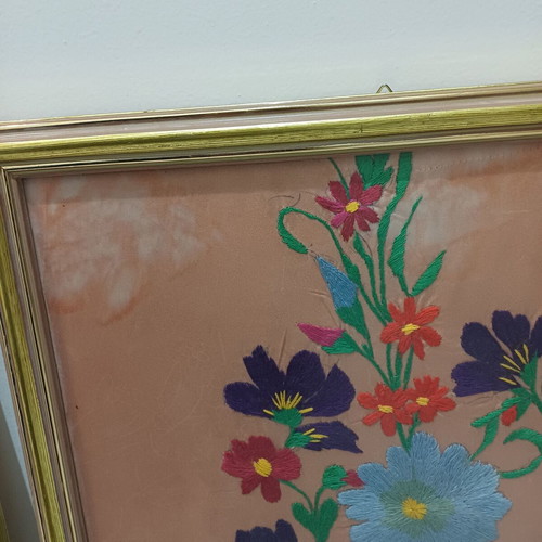 Set of two embroidered paintings used, 39cm x 50.5cm each