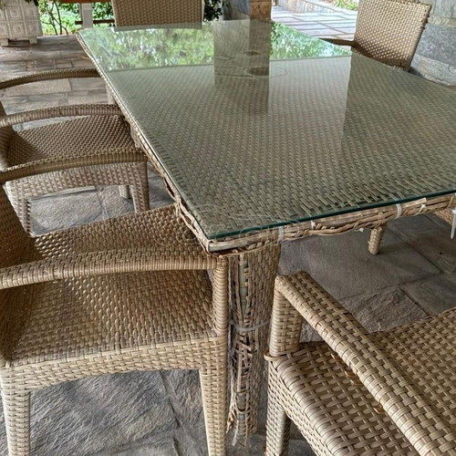Garden dining set used, 6 seats, glass top