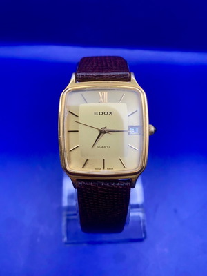 Edox Tank ρολόι μεταχειρισμένο, χρυσό καντράν, quartz