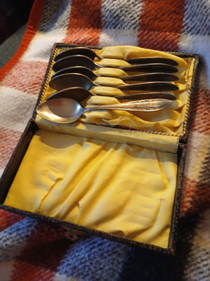Silver spoons used, set of six, antique value 1920-1930