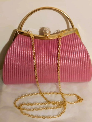 Vintage style fuchsia-magenta satin pleated bag new with strass clasp