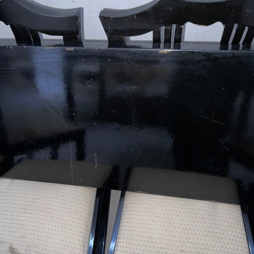 Chinese dining set used with six chairs, black lacquer, 1970s
