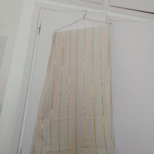 Long women's scarf like new, beige with gold stripes