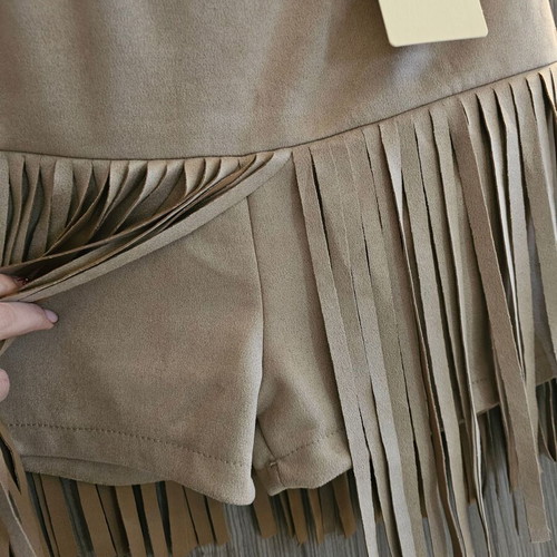 Skirt with fringes and built-in shorts, new, beige brown