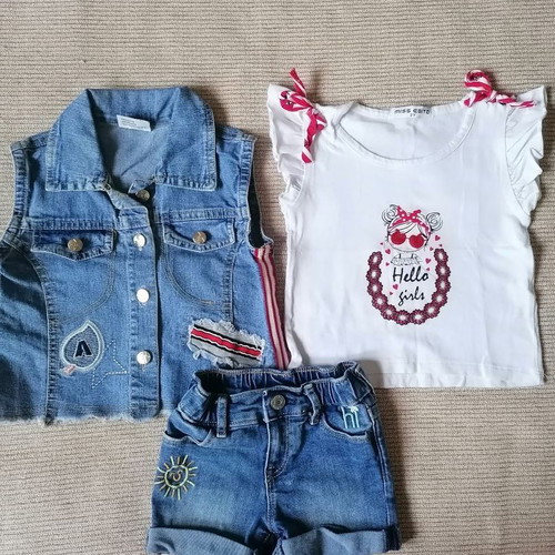 Girls' set 2 years: Gap denim shorts, sleeveless jacket, Miss Evita top