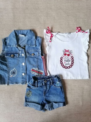 Girls' set 2 years: Gap denim shorts, sleeveless jacket, Miss Evita top
