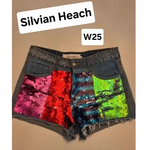 Silvian Heach Sequin Denim Shorts like new, W25, colorful festival style