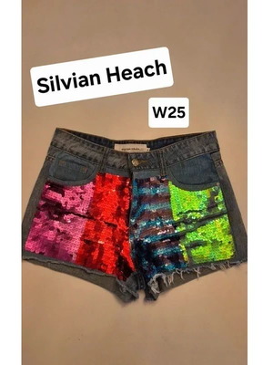 Silvian Heach Sequin Denim Shorts like new, W25, colorful festival style