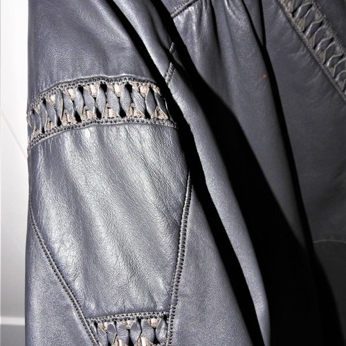 Vintage leather coat used, gray, size 36, with fox fur