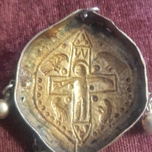 Gold-plated amulet handmade, old, used, size 5×6 cm