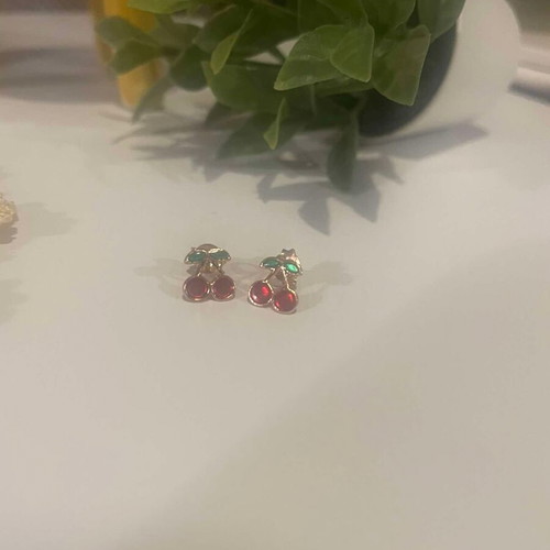Cherry stud earrings new, pink gold and red color