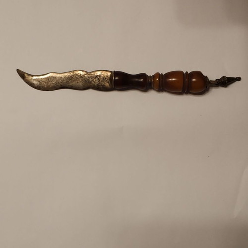 Silver vintage letter opener 950 used with genuine amber