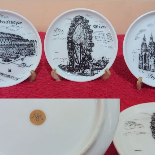 Vienna Souvenir Glass Coasters Set of 3 used with Viennese Motifs