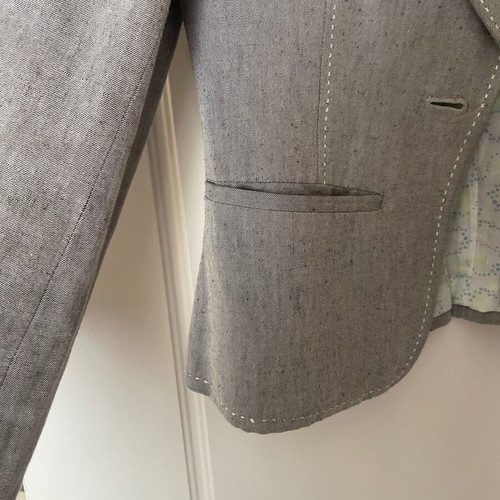 Linen jacket light gray with white stitching, like new