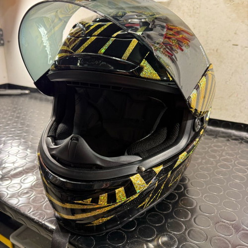 ICON Airflite helmet size M 58cm used with black-gold holographic design